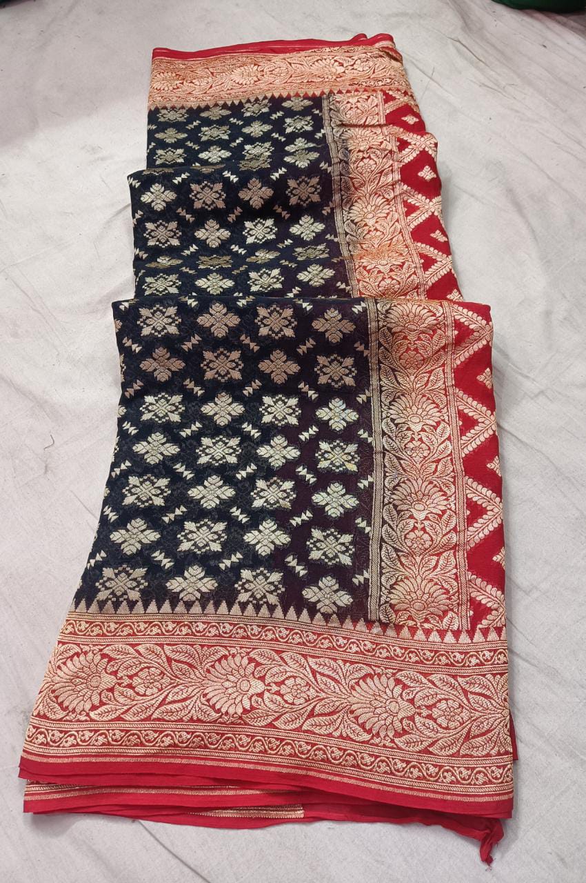 Banarsi Khaddi gorgette saree - Saffronfashionindia