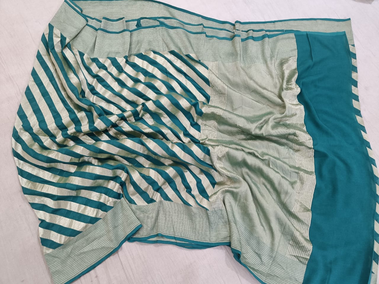 Striped lehariya gorgette chiffon saree - Saffronfashionindia