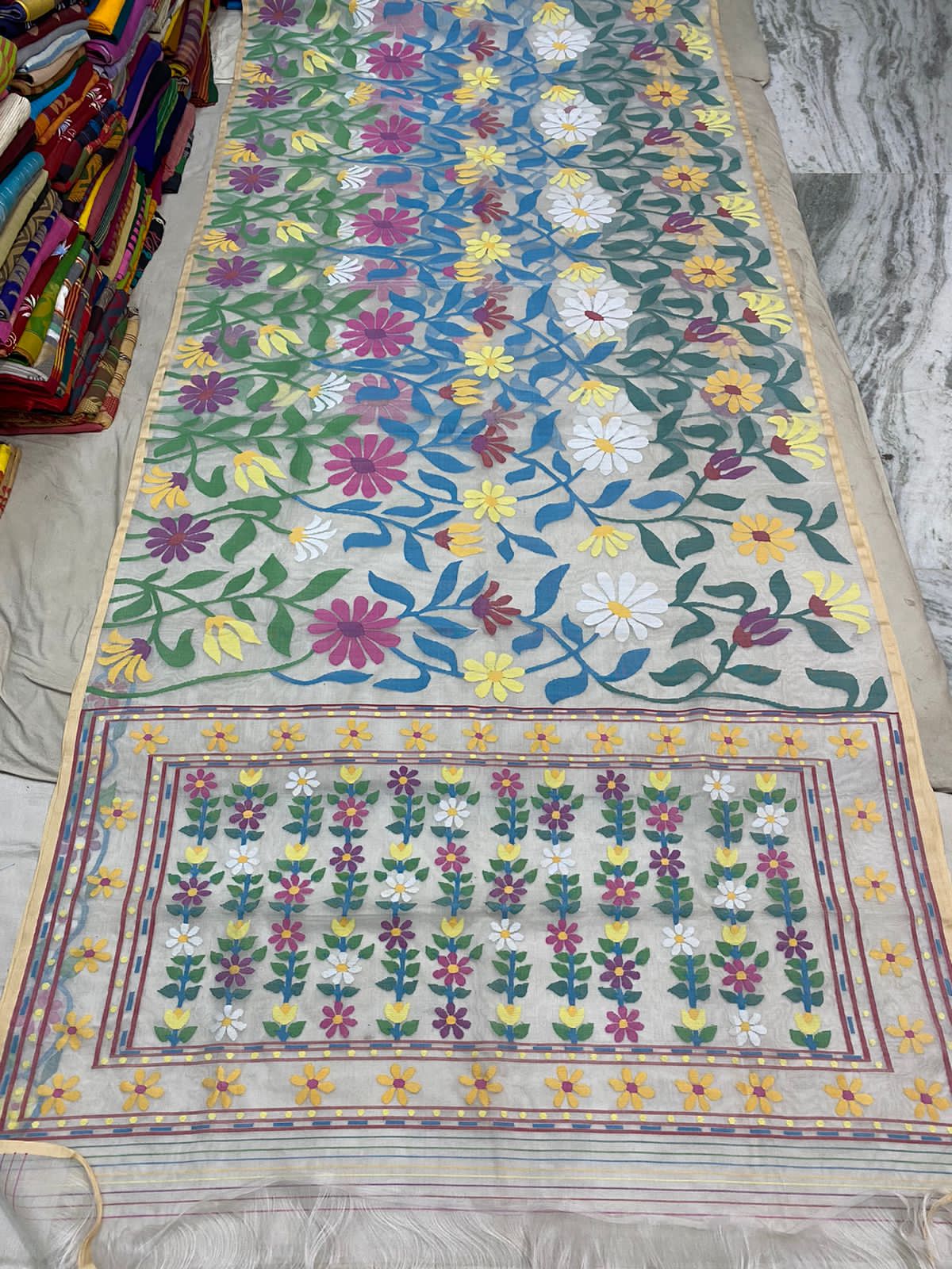 Vaira muslin jamdani saree - Saffronfashionindia