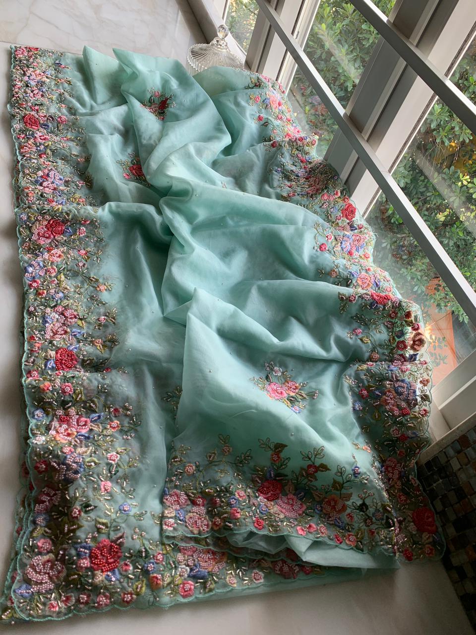 Ravoli organza saree wedding saree - Saffronfashionindia