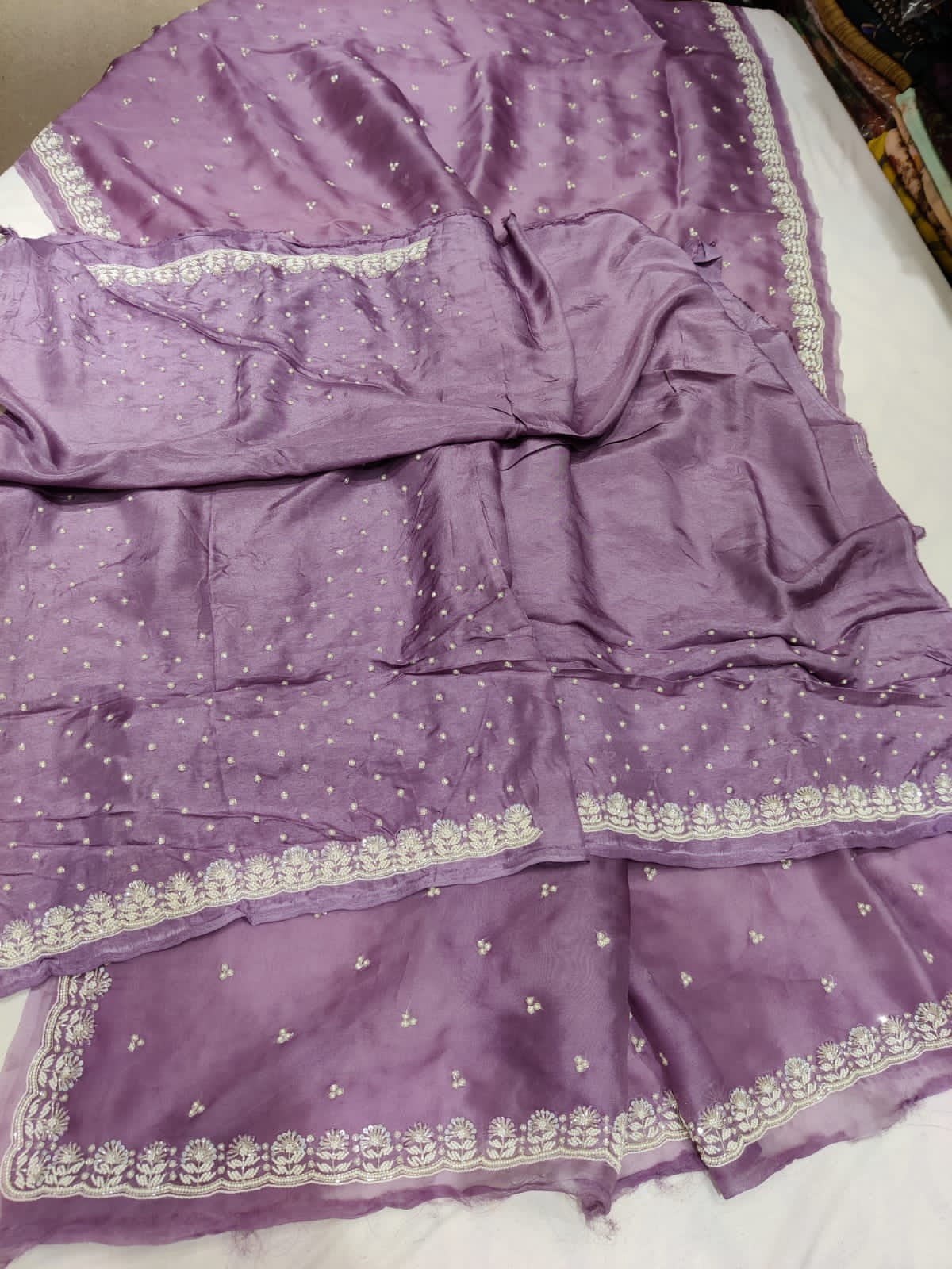 Luvika pearl organza saree - Saffronfashionindia