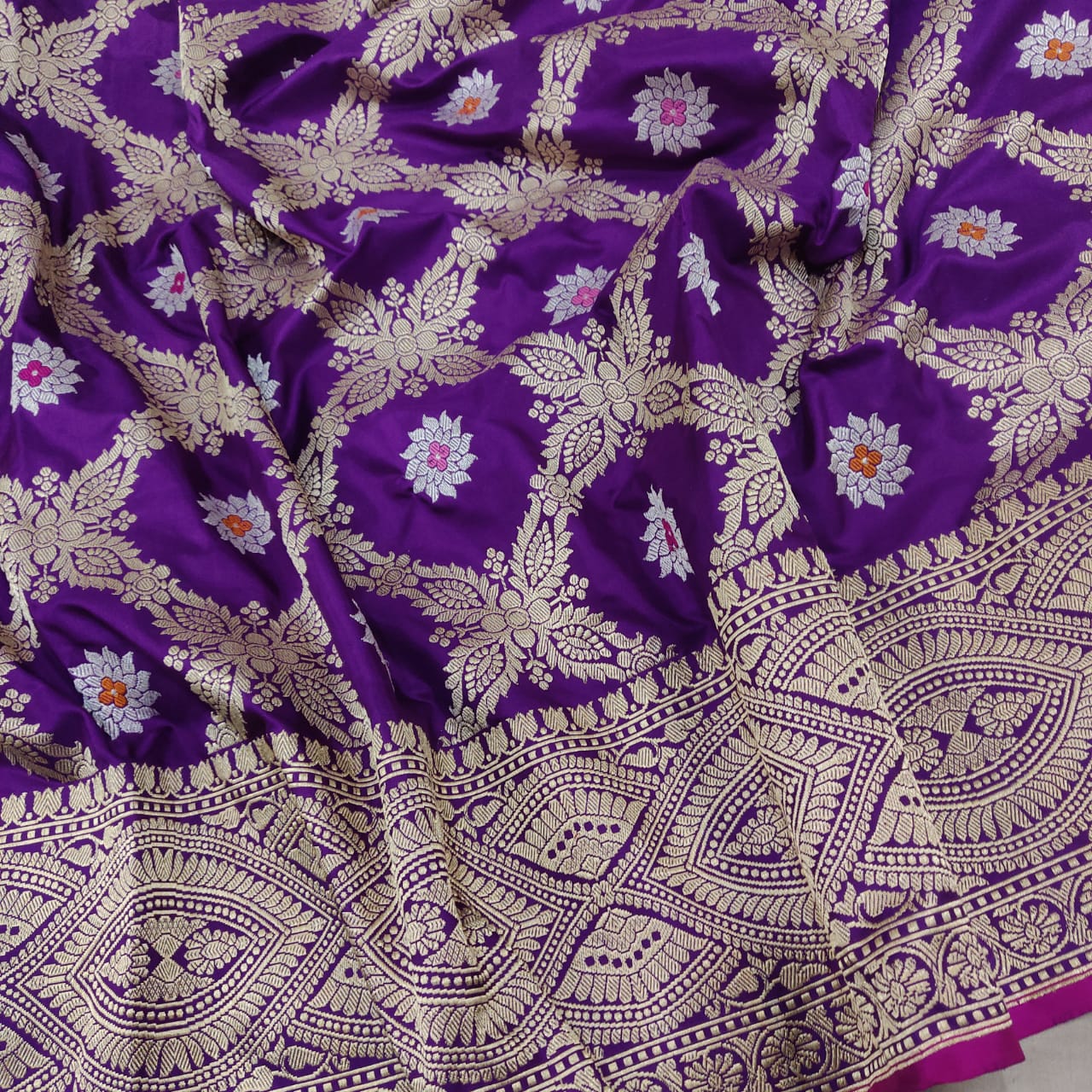 Royal Katan kadwa Meenakari saree - Saffronfashionindia