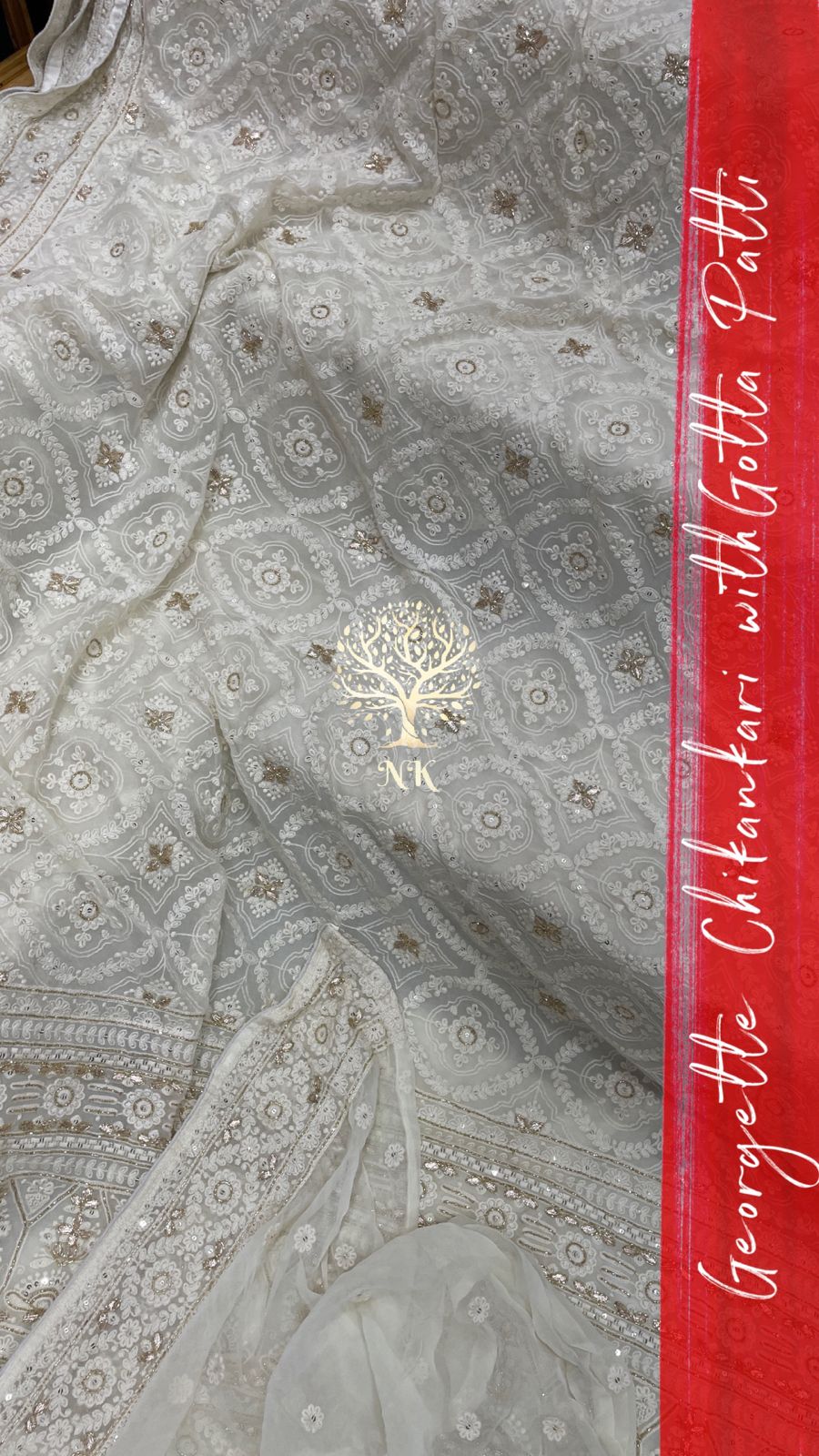 Krushil Chikankari gorgette saree - Saffronfashionindia