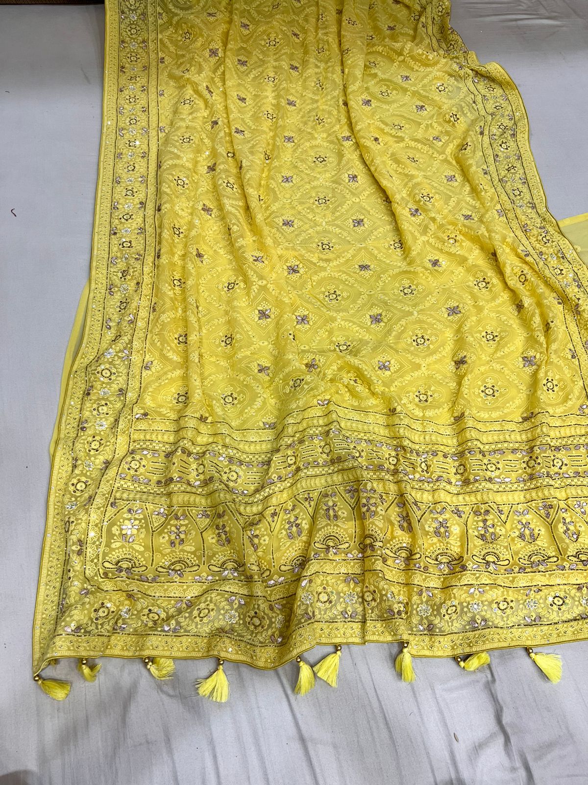Anina Chikankari gorgette saree - Saffronfashionindia
