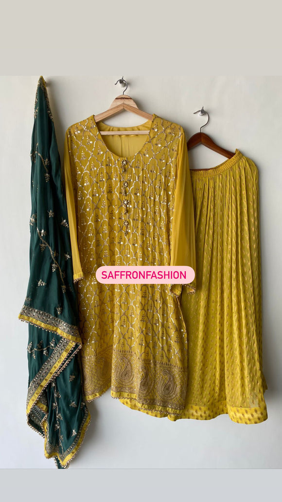 Yellow gorgette kurta dress