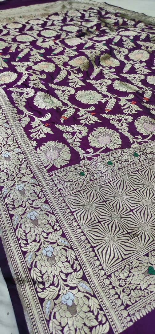 Purple banarsi dupatta/Katan silk dupatta - Saffronfashionindia