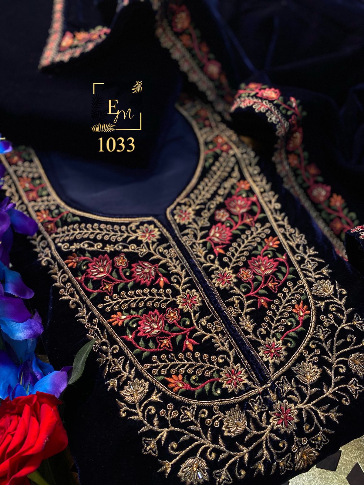 Velvet embroidered suit - Saffronfashionindia