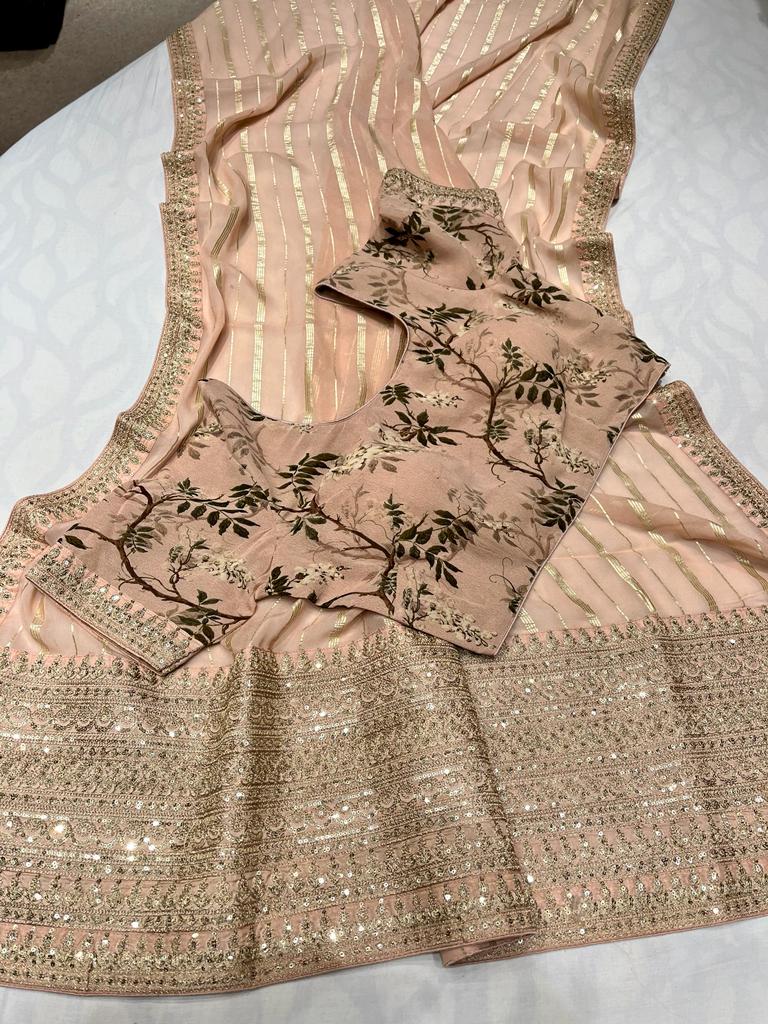 Summer chiffon striped trendy saree - Saffronfashionindia