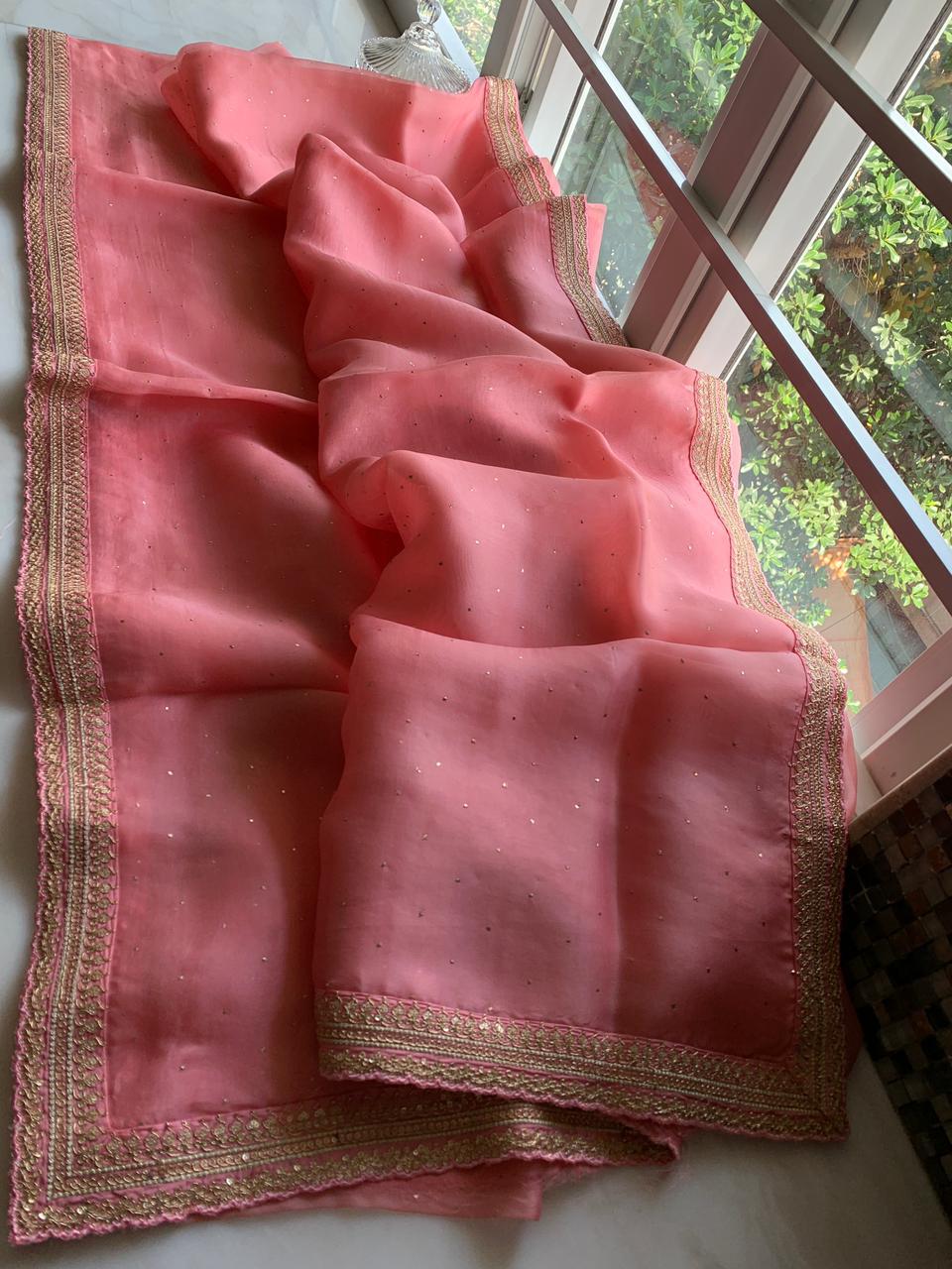 Vahida organza sari partywear sarees Indian sari SaffronFashion