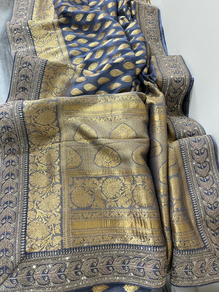 Lucin khaddi banarsi saree - Saffronfashionindia