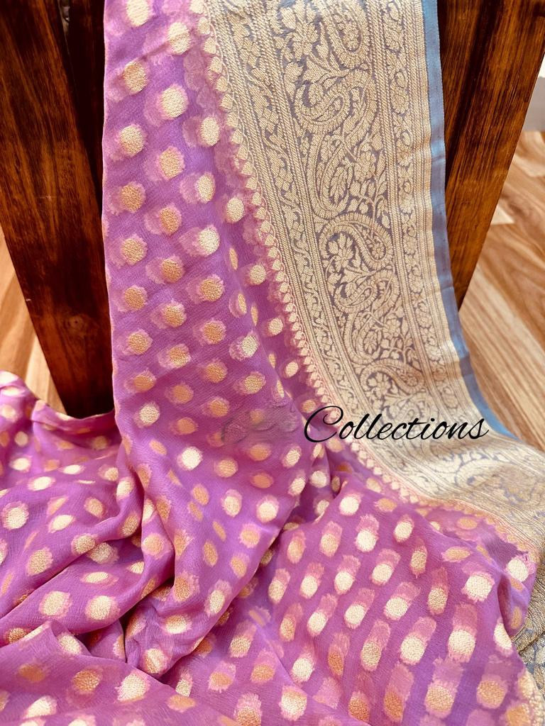 Pink Banarsi handwoven saree - Saffronfashionindia