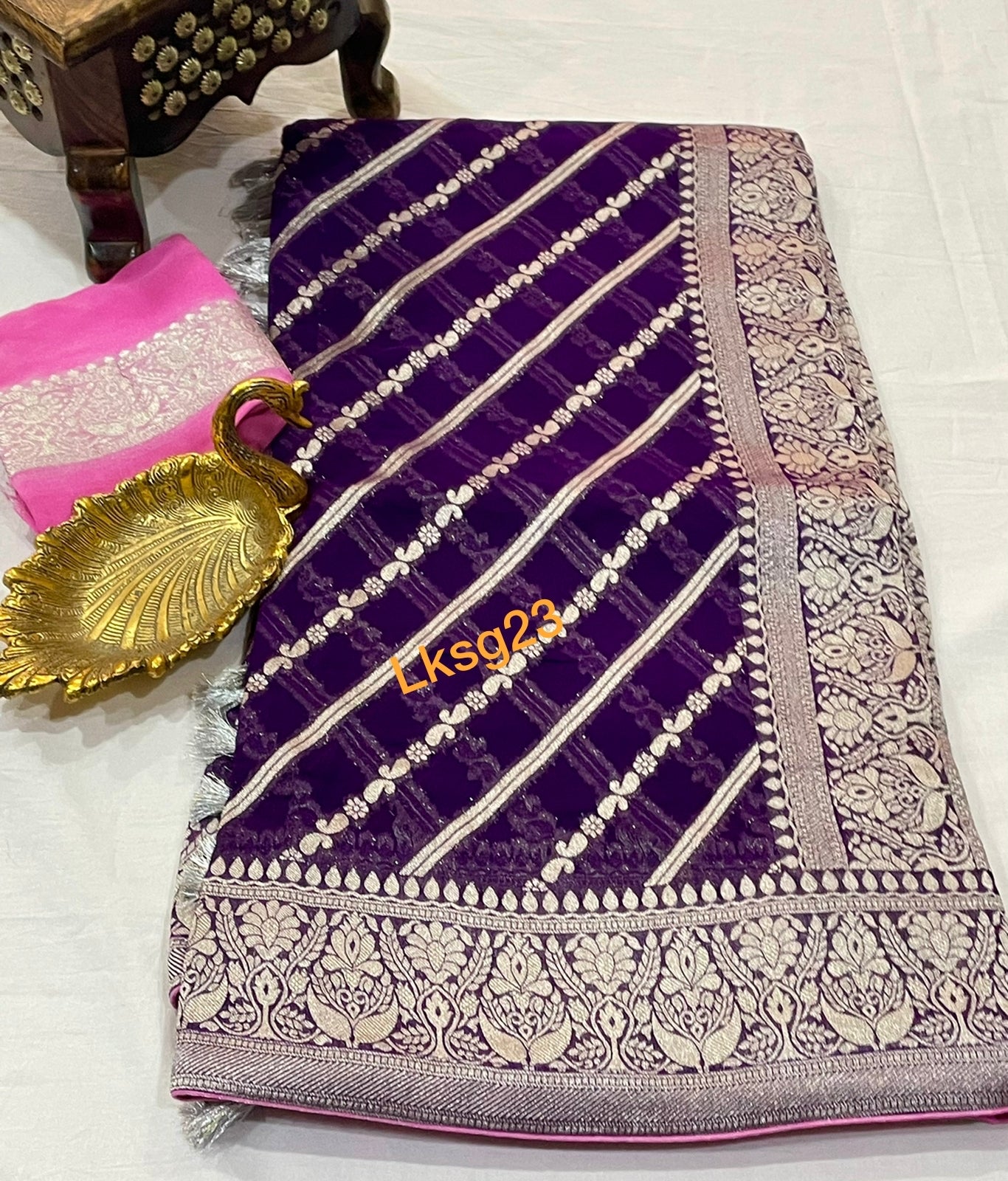 Rini khaddi gorgette silver jari saree - Saffronfashionindia