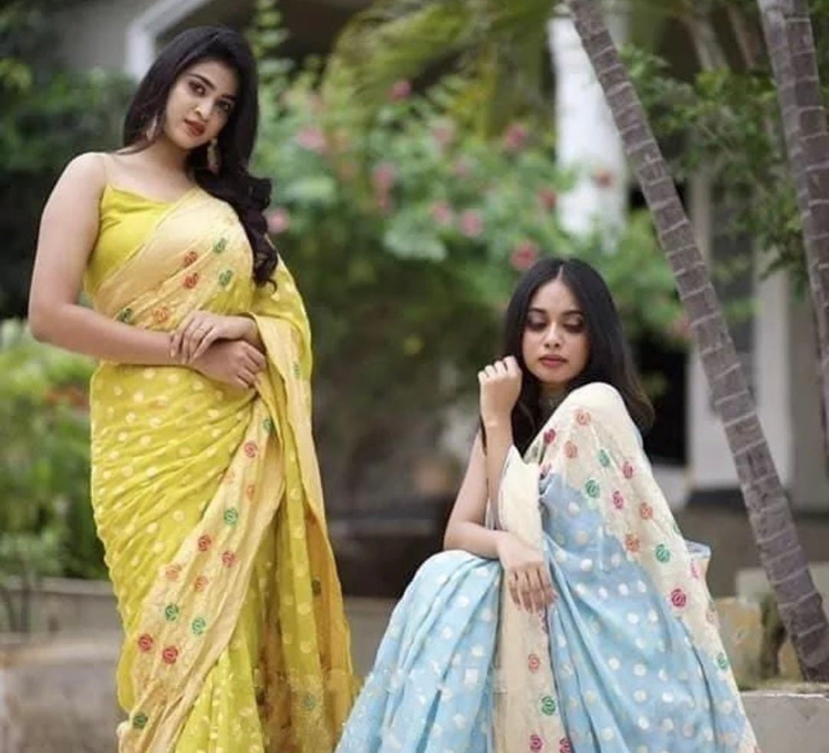 Exclusive khaddi gorgette Banarsi saree - Saffronfashionindia