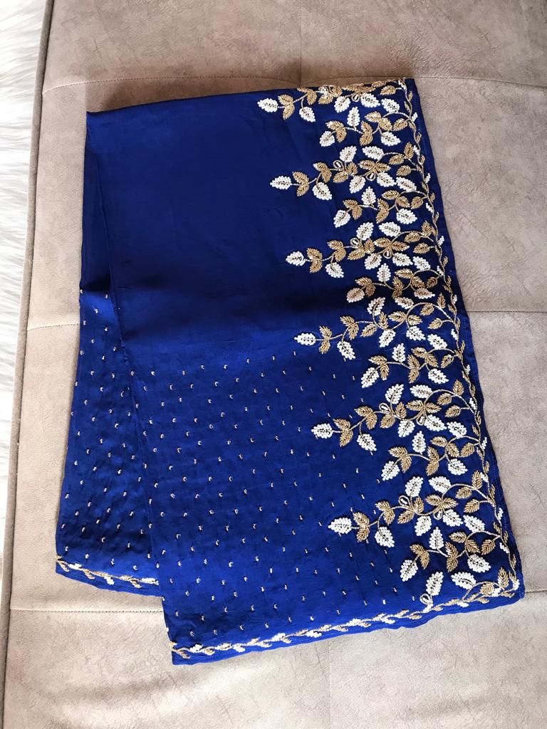 Premium chiffon crepe embroidered saree - Saffronfashionindia