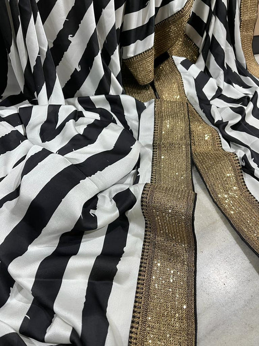 Satin striped saree - Saffronfashionindia