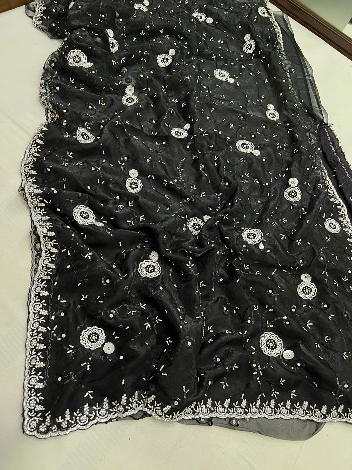 Moti sequence partywear saree - Saffronfashionindia