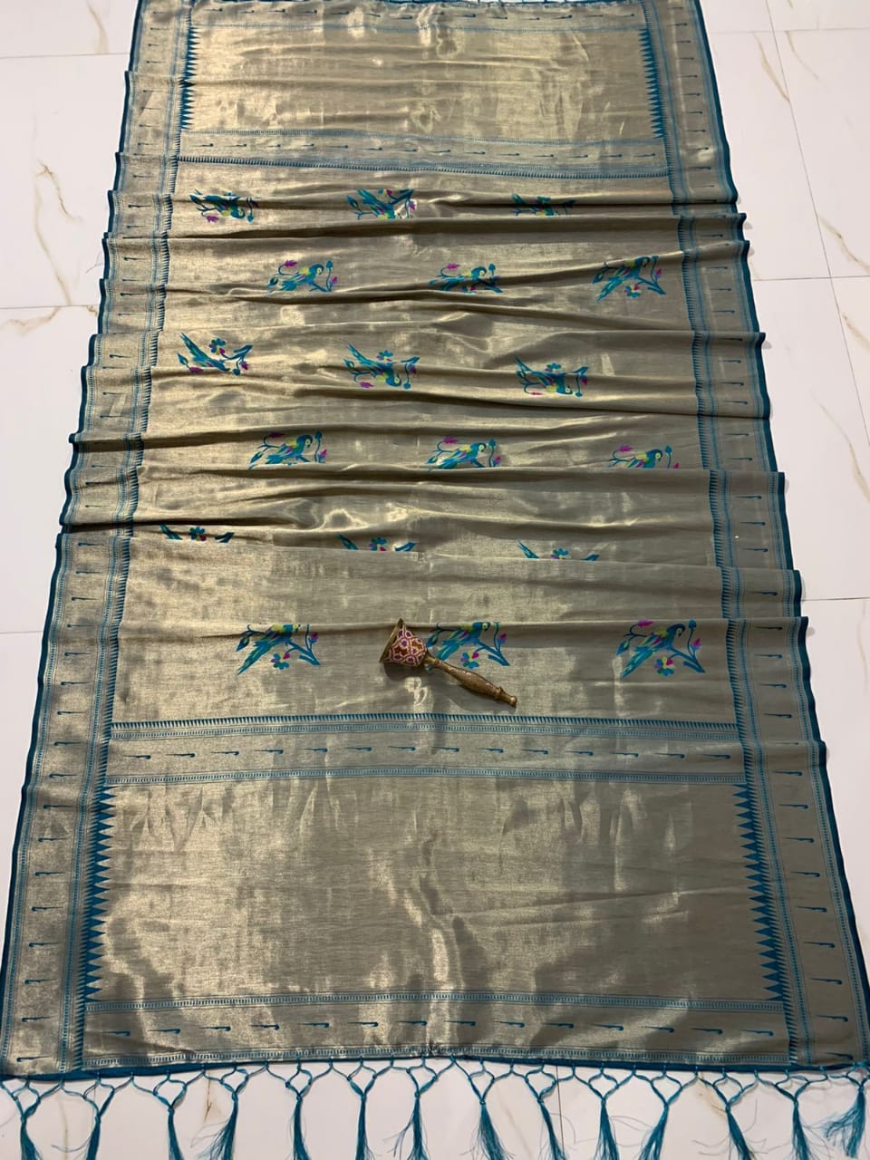 Parrot inspired zari dupatta - Saffronfashionindia