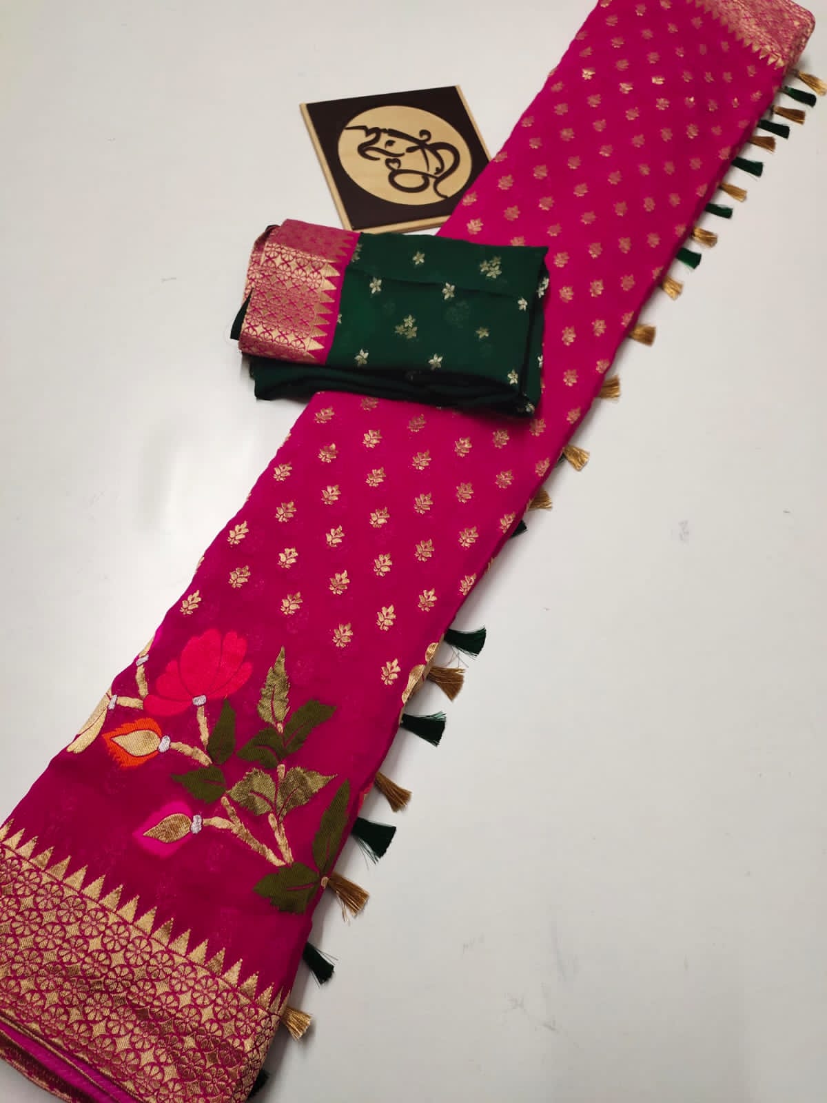 Gumnaami Meenakari gorgette saree - Saffronfashionindia