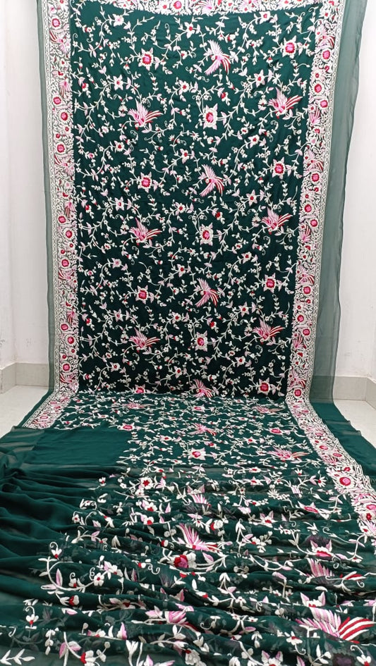 Emerald Parsi gara saree - Saffronfashionindia