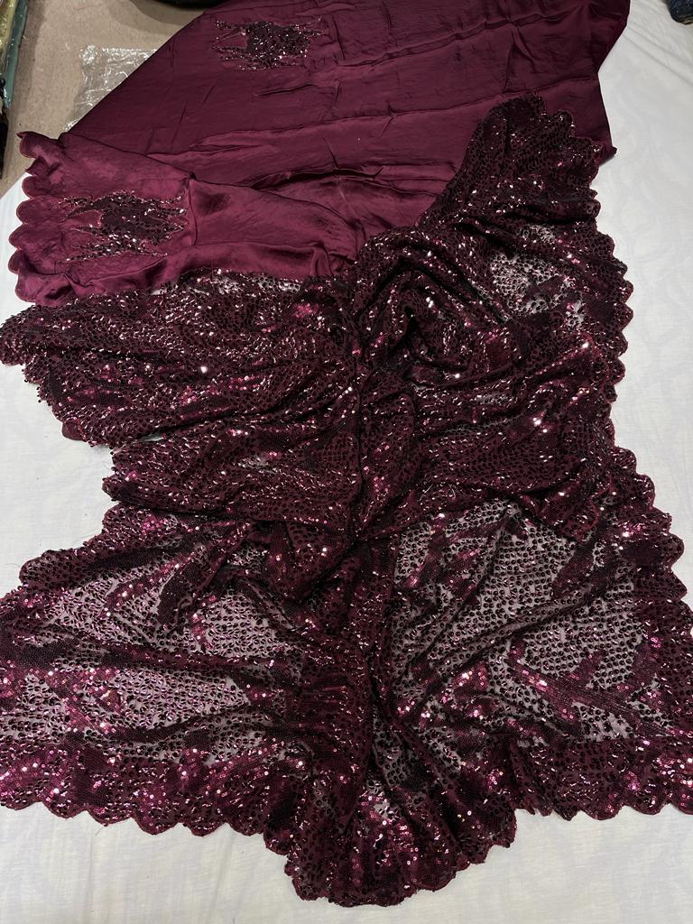 Ravish satin sequence saree - Saffronfashionindia