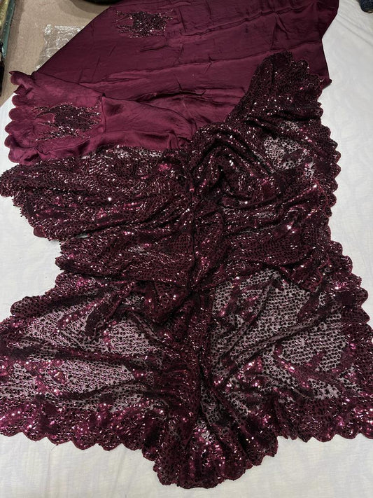 Ravish satin sequence saree - Saffronfashionindia