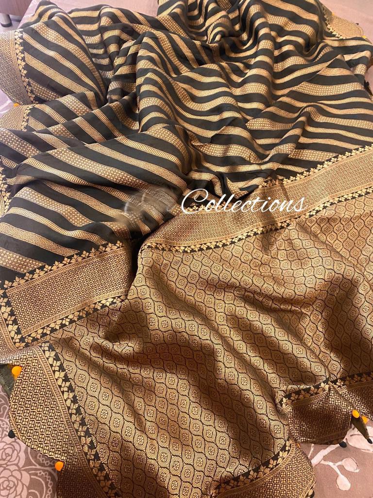 Livika Munga gorgette saree Women sari blouse SaffronFashion