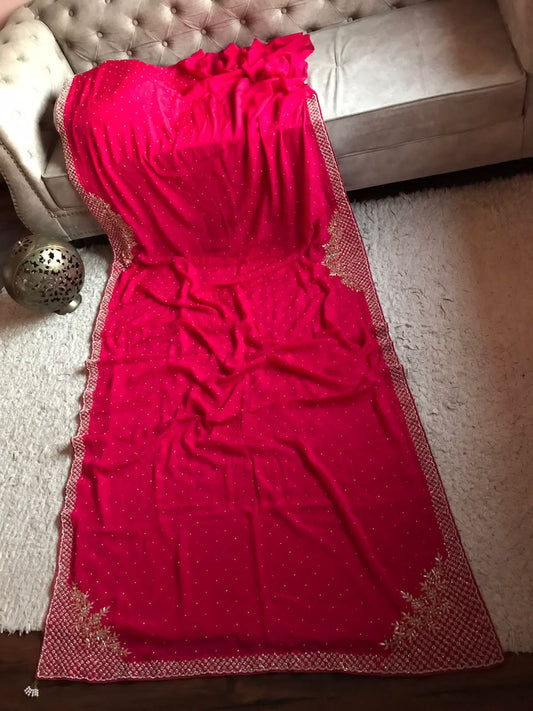 Luxury chinon inspired saree - Saffronfashionindia