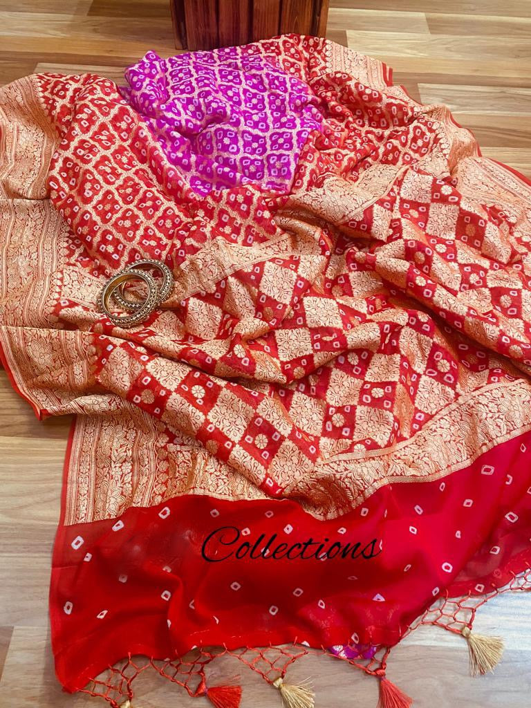 Varshika Banarsi Bandhani saree - Saffronfashionindia