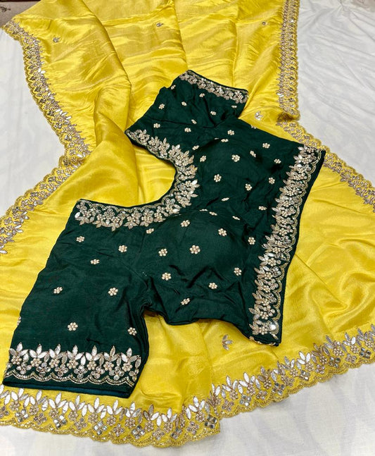 Tissue inspired gottapatti zardosi saree - Saffronfashionindia