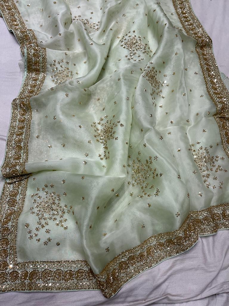 Blossom inspired organza zardosi saree - Saffronfashionindia