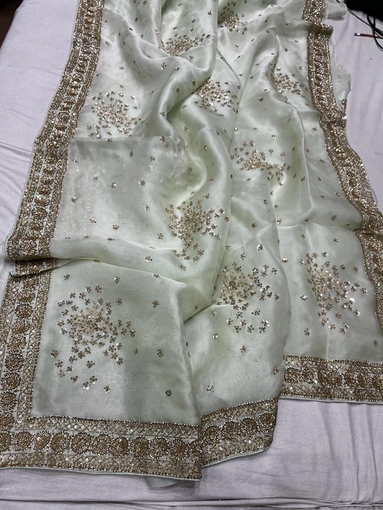 Blossom inspired organza zardosi saree - Saffronfashionindia