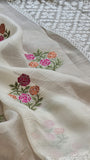 Crochet inspired organza embroidery saree