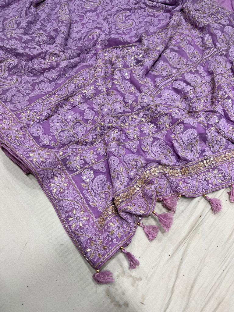 Archie Chikankari gottapatti saree - Saffronfashionindia