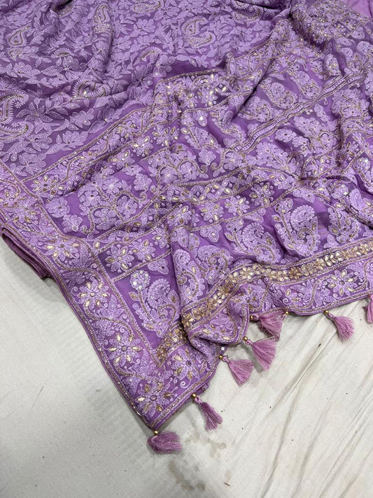 Archie Chikankari gottapatti saree - Saffronfashionindia