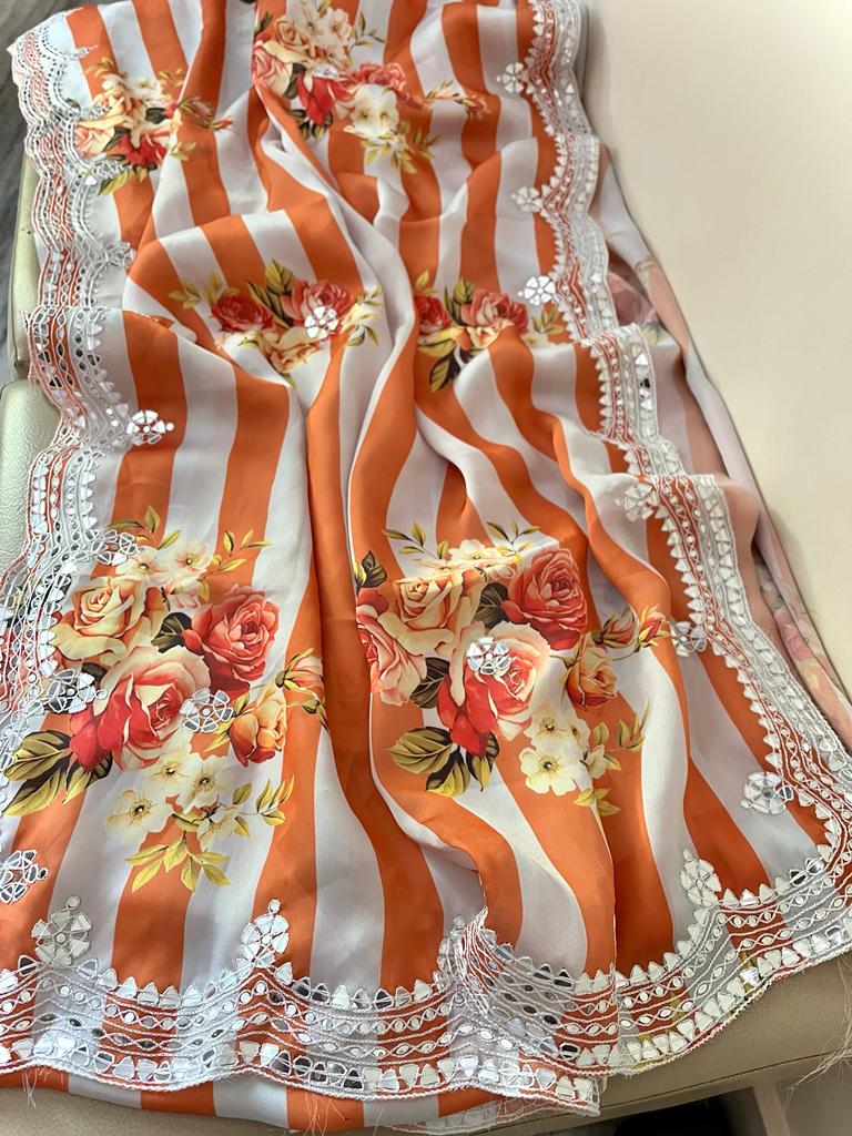 Nosheen satin crepe saree - Saffronfashionindia