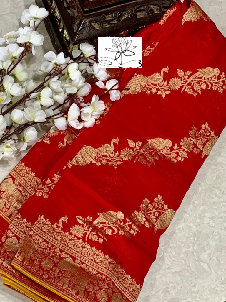 Ravish moonga crepe banarsi saree - Saffronfashionindia