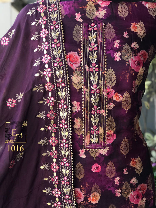 Floral silk salwar suit - Saffronfashionindia