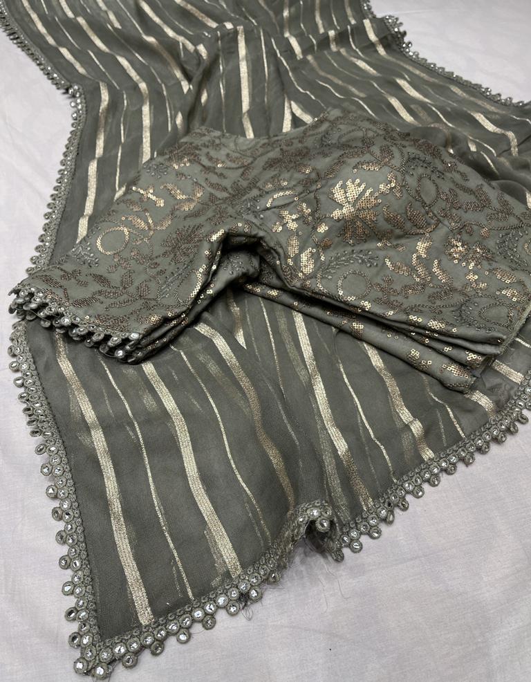 Bezil striped gorgette saree - Saffronfashionindia