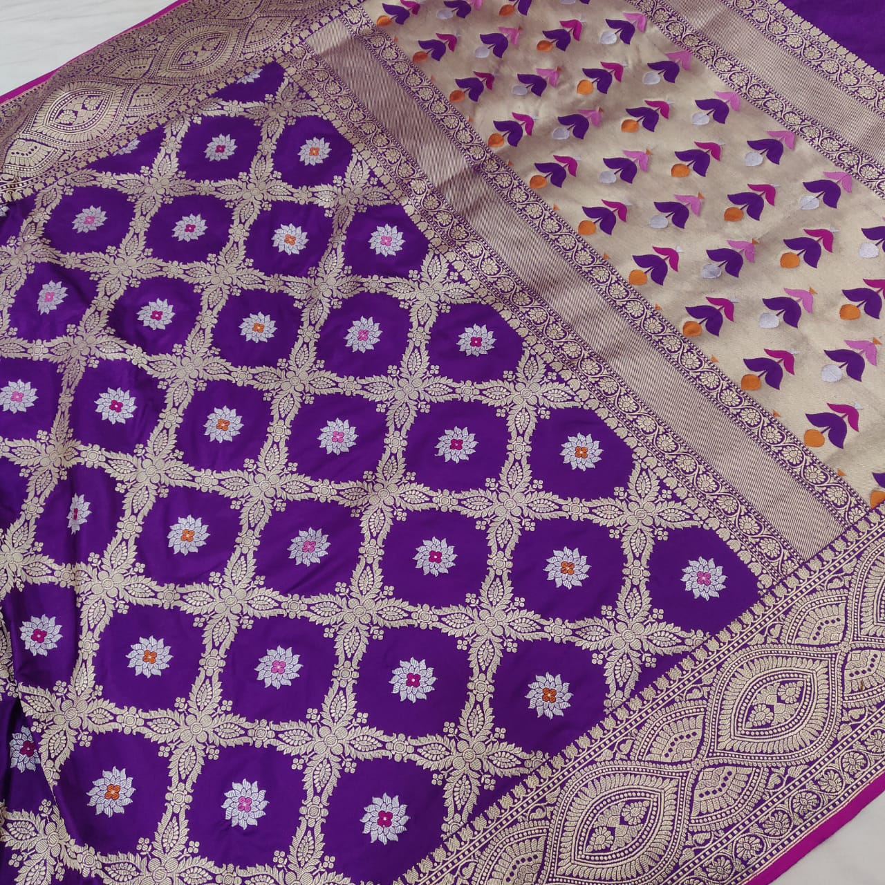 Royal Katan kadwa Meenakari saree - Saffronfashionindia