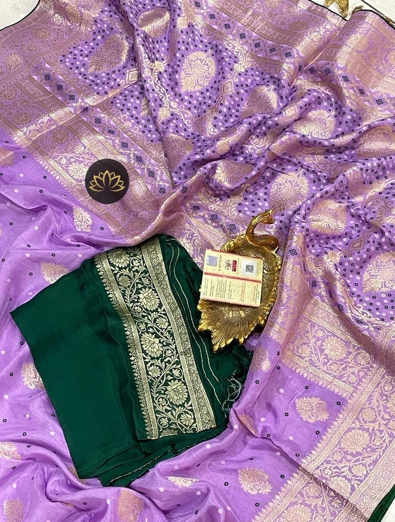 Banarsi moonga bandhani saree - Saffronfashionindia