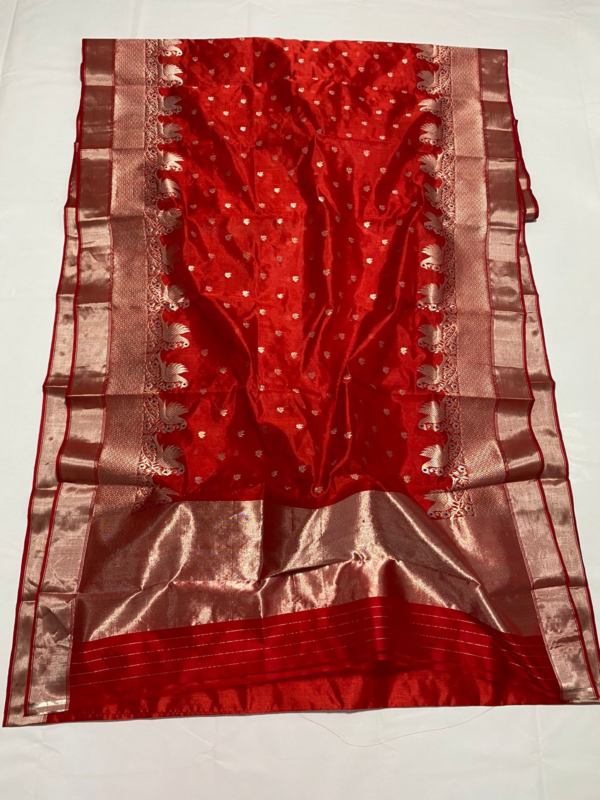 Lal begum Chanderi saree/sari - Saffronfashionindia