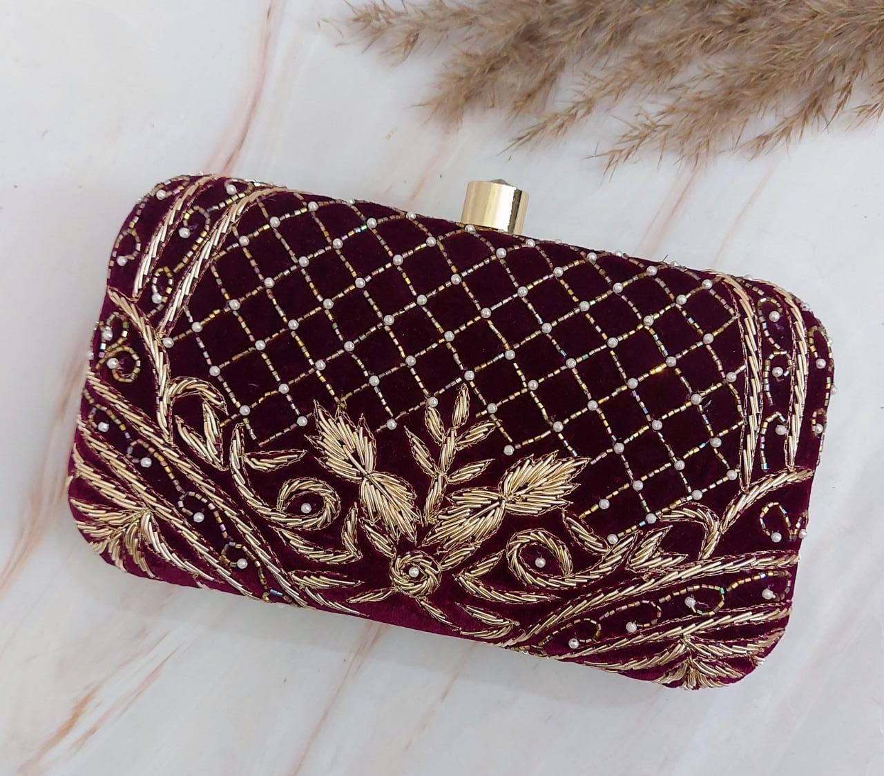 Jilan embroidery clutch bag cocktail purse - Saffronfashionindia