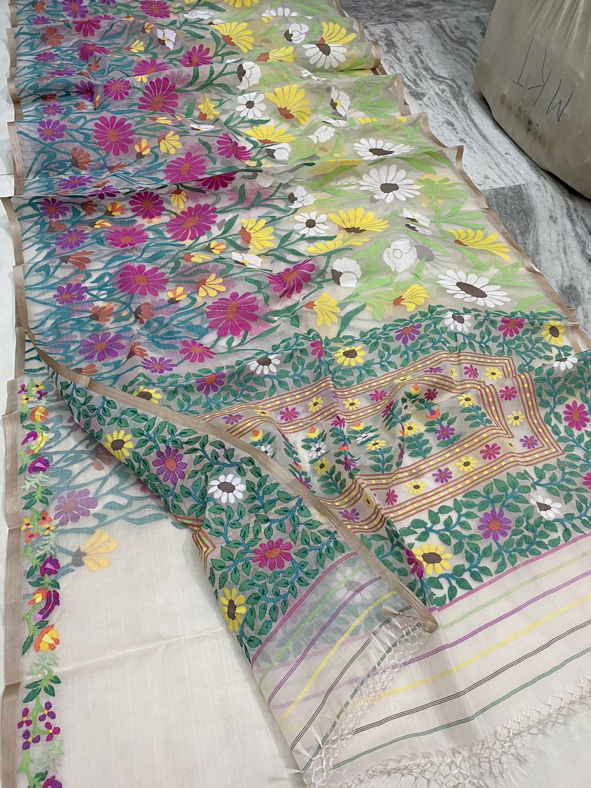 Guruma floral jamdani saree - Saffronfashionindia