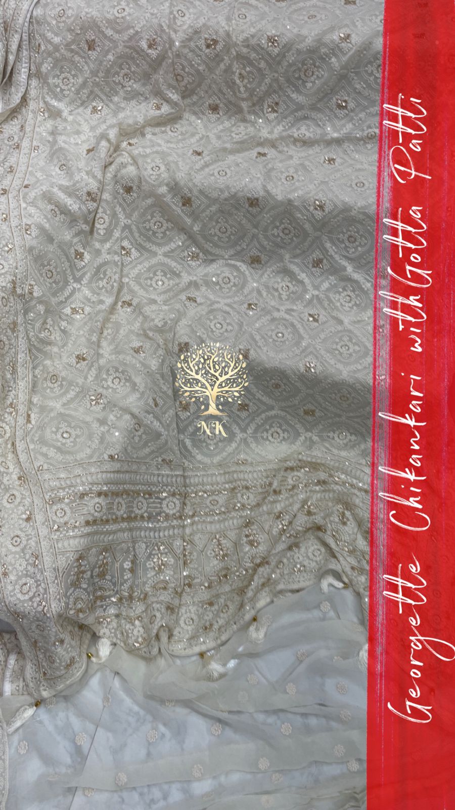 Krushil Chikankari gorgette saree - Saffronfashionindia