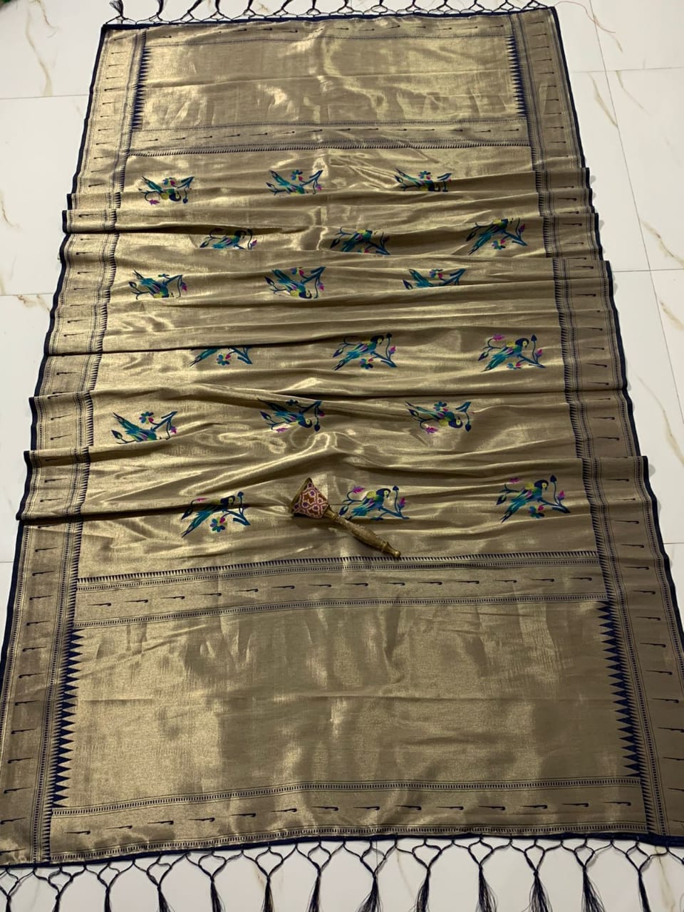 Parrot inspired zari dupatta - Saffronfashionindia