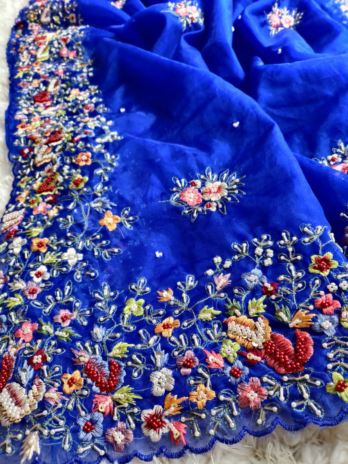 Carles embroidered saree - Saffronfashionindia