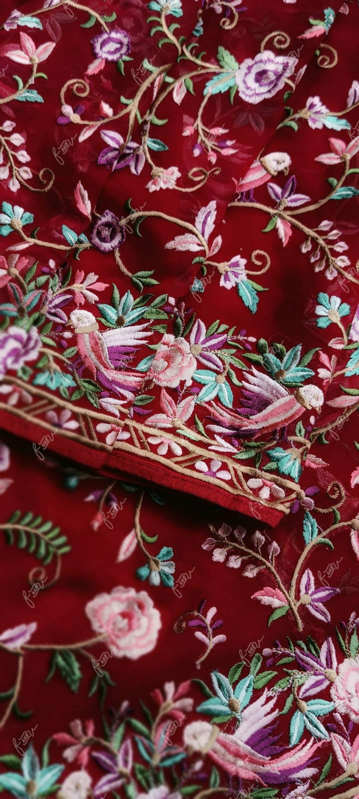 Leela red Parsi inspired saree - Saffronfashionindia