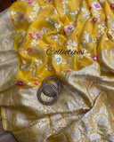 Yellow floral gorgette saree