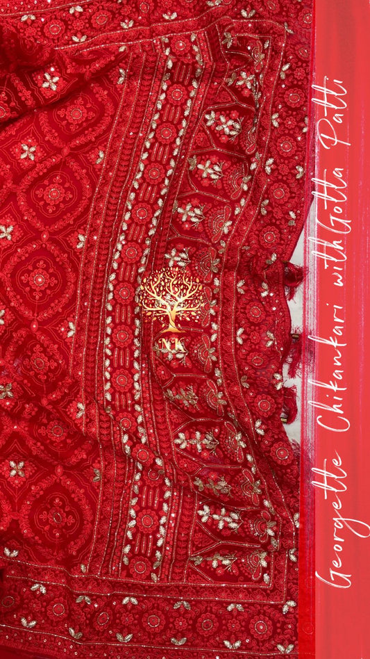 Krushil Chikankari gorgette saree - Saffronfashionindia