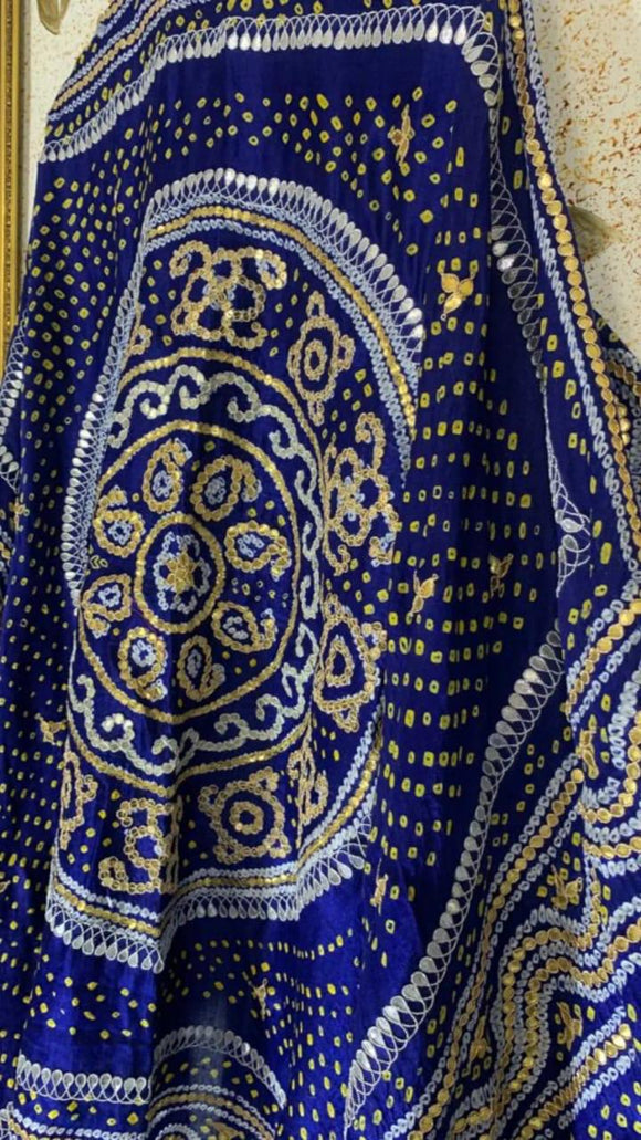 Royal blue embroidered gajji silk dupatta